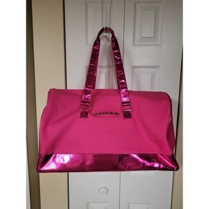 Victorias Secret Hot Pink Canvas Metallic Trim Weekender Duffle Bag Travel Tote